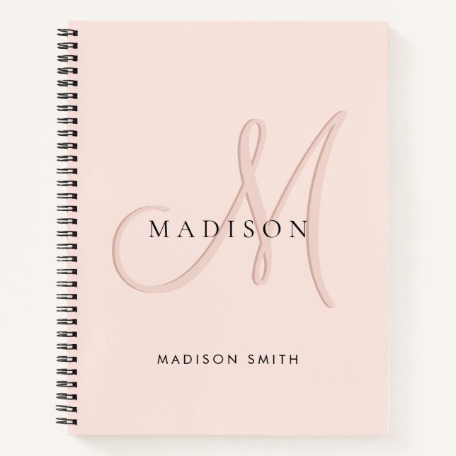 Carnet Blush rose élégant monogramme script (Devant)