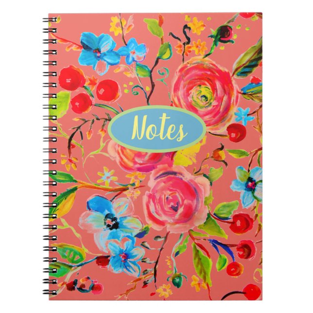 Carnet Blush rose et cerise en fleur (Devant)