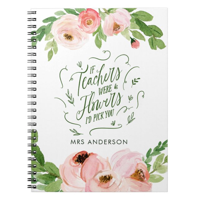 Carnet Blush rose floral merci enseignant cadeau (Devant)