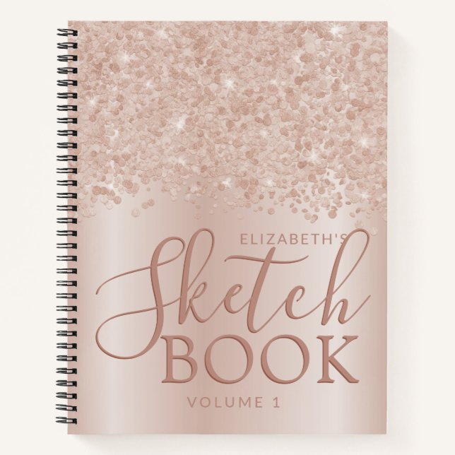 Carnet Blush Rose Or Nom personnalisé Girly Sketchbook (Devant)