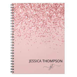 Carnet Blush Rose Paillettes Monogramme Simple Féminin No