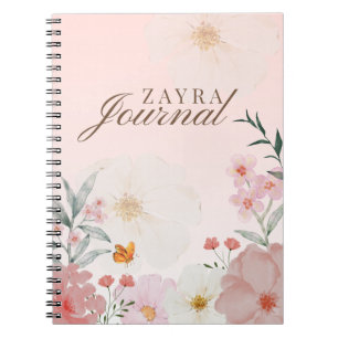 Carnet Blush Rose personnalisé Fleur de Pivoine Aquarelle