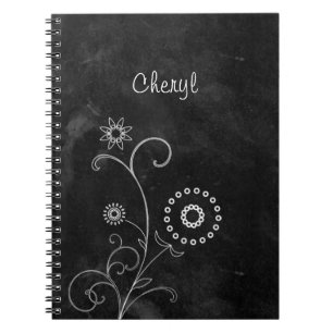 Carnet Bohème Blackboard Cute Fleurs Blanches Avec Nom