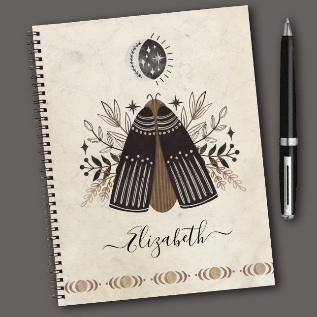 Carnet Bohème Vintage mystique (An elegant bohemian celestial moth journal. Personalize with your name.)