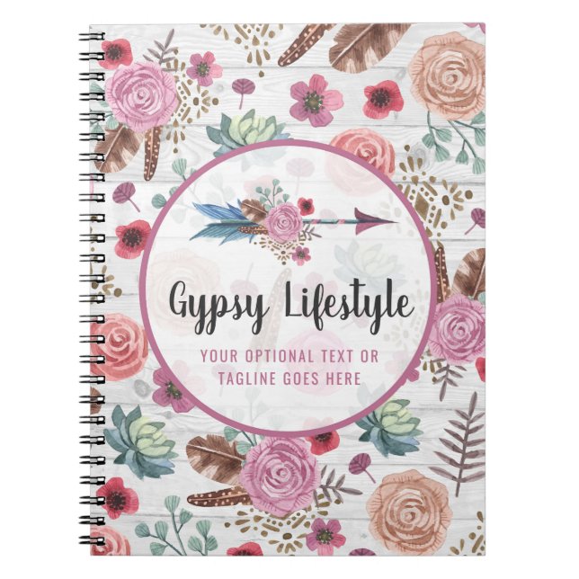 Carnet Bohémien rustique chic d'aquarelle de flèche de (Devant)