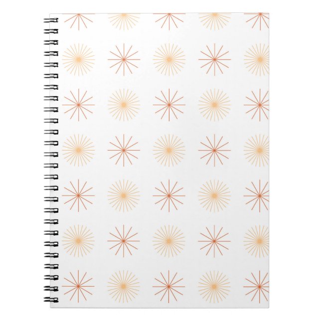 Carnet Boho abstrait soleil starburst pêche orange blanc (Devant)