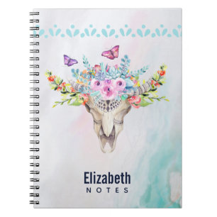 Carnet Boho Animal Skull with Butterflies and Flowers