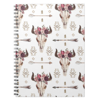 Carnet Boho aquarelle : flèches, motif crâne.