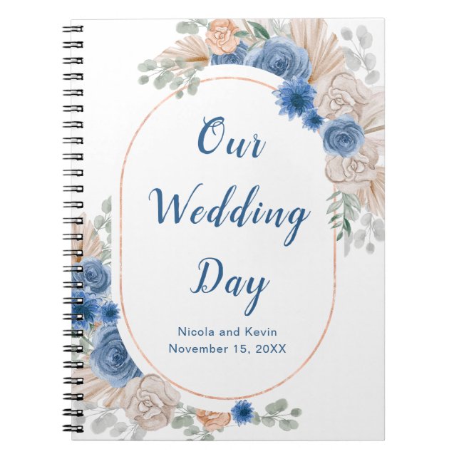 Carnet Boho Blue Pampas Grass Wedding planner (Devant)