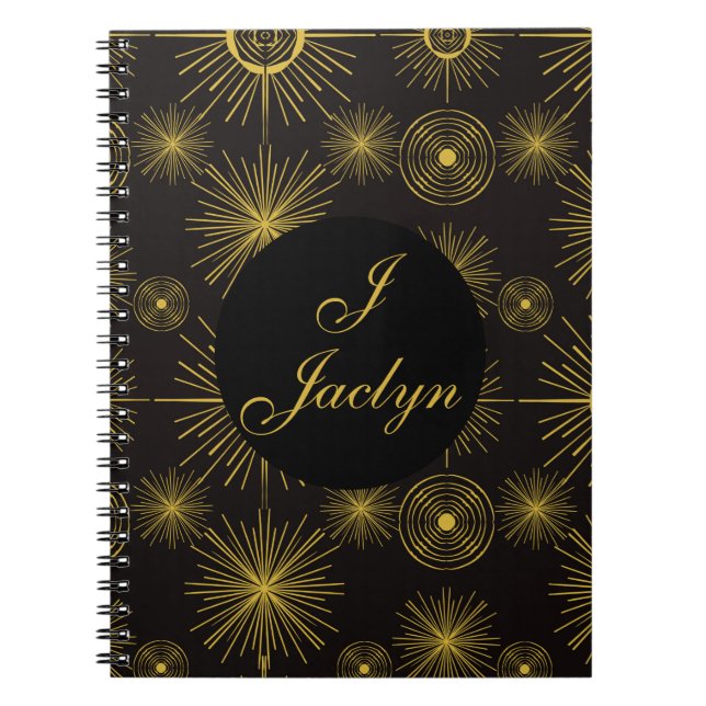 Carnet Boho Celestial Sun Stars Personnalisé Noir (Devant)