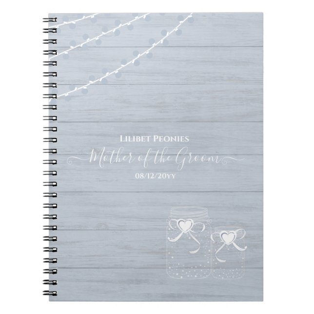 Carnet BOHO Dusty Blue Driftwood Mason Jars Mariage (Devant)