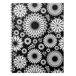 Carnet Boho fleurs Motif floral vectoriel noir et blanc