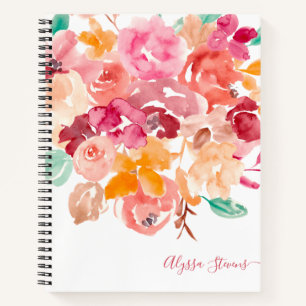 Carnet Boho fleurs rétro motif d'aquarelle fleurie