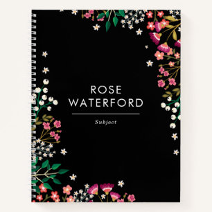 Carnet Boho Fleurs sauvages - Noir - Nom