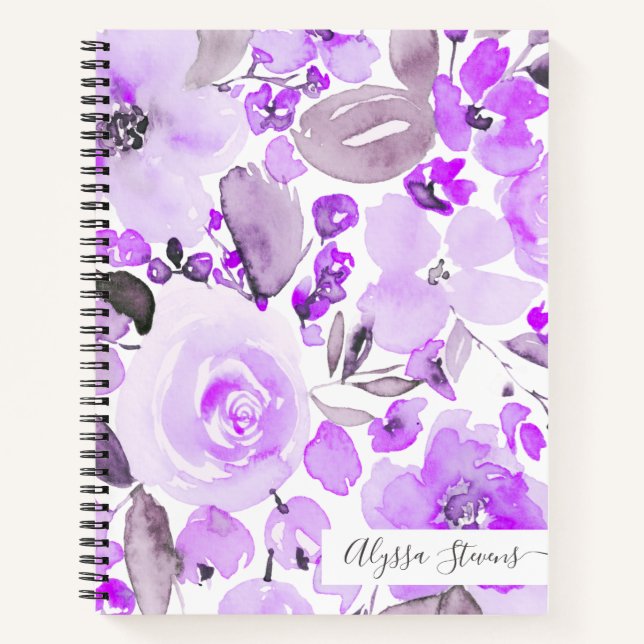 Carnet Boho fleurs violet motif d'aquarelle fleurie (Devant)