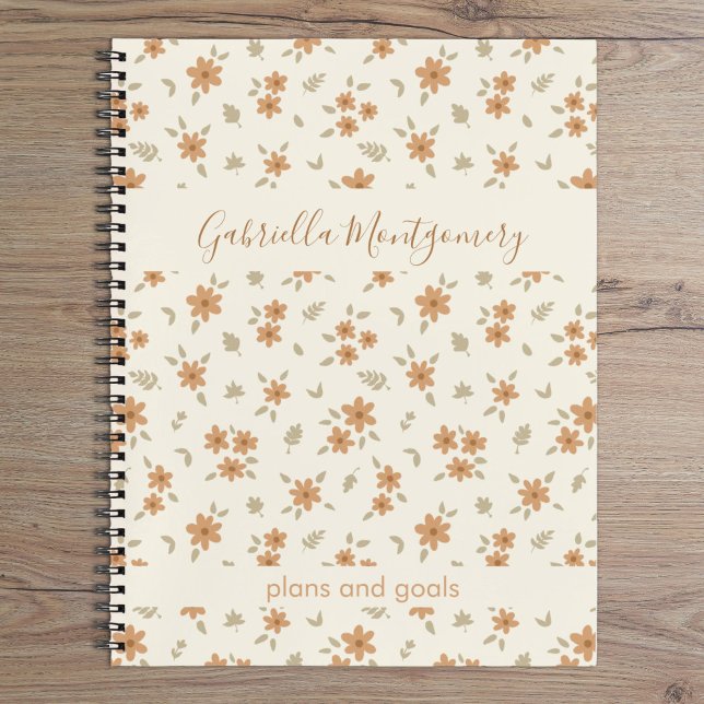 Carnet Boho Floral Botanical Pattern Girl Beige Name Text (Créateur téléchargé)