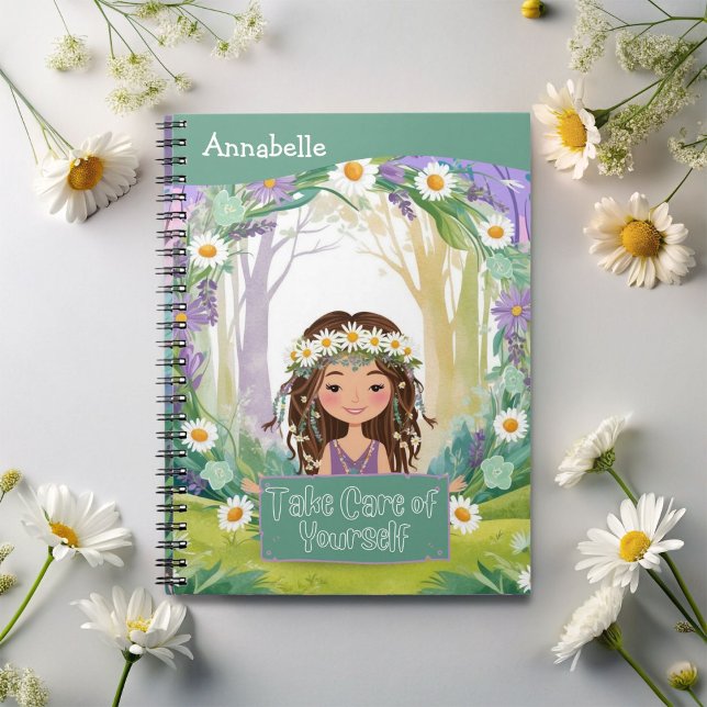 Carnet Boho Girl Green "Prenez soin de vous-même" (Créateur téléchargé)