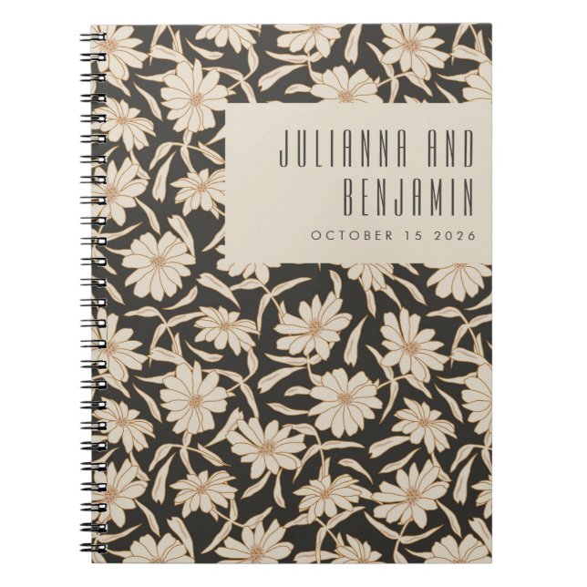 Carnet Boho Moderne Botanique Noir ivoire Personnalisé Ma (Devant)