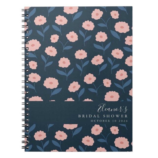 Carnet Boho Navy et rose Floral Fête des mariées personna (Devant)