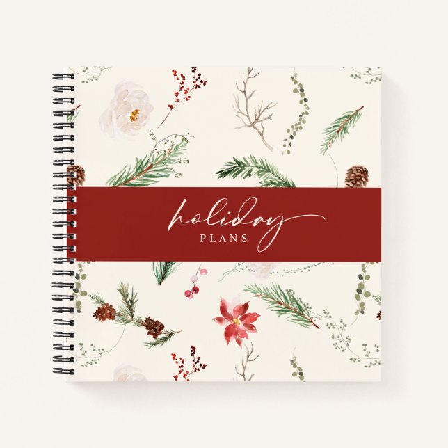 Carnet Boho Noël Planificateur Poinsettia Verdure (Devant)