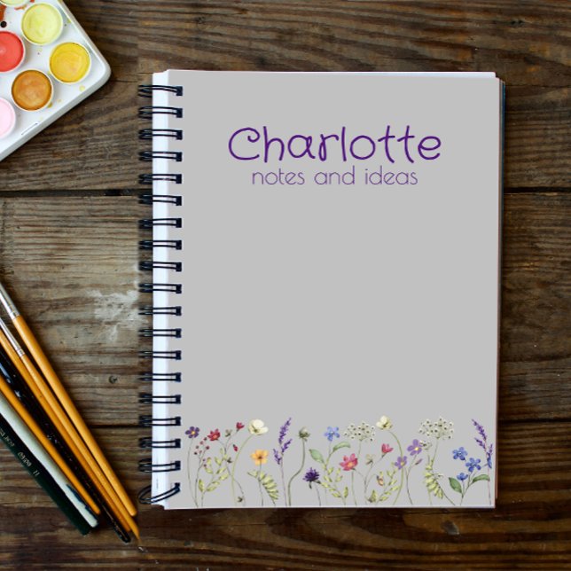 Carnet Boho Pays marguerite florale aquarelle gris Bloc-n (Créateur téléchargé)