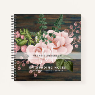 Carnet Boho Pink Gold Roses Fleurs Mariage Planification