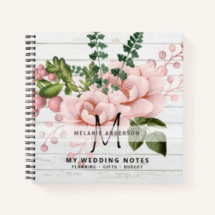 Carnet Boho Pink Gold Roses Fleurs Mariage Planification