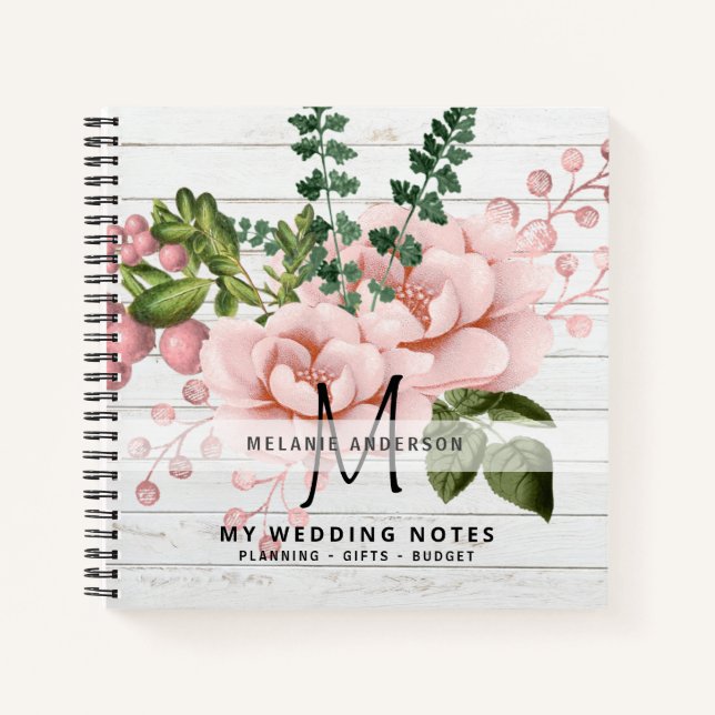 Carnet Boho Pink Gold Roses Fleurs Mariage Planification (Devant)