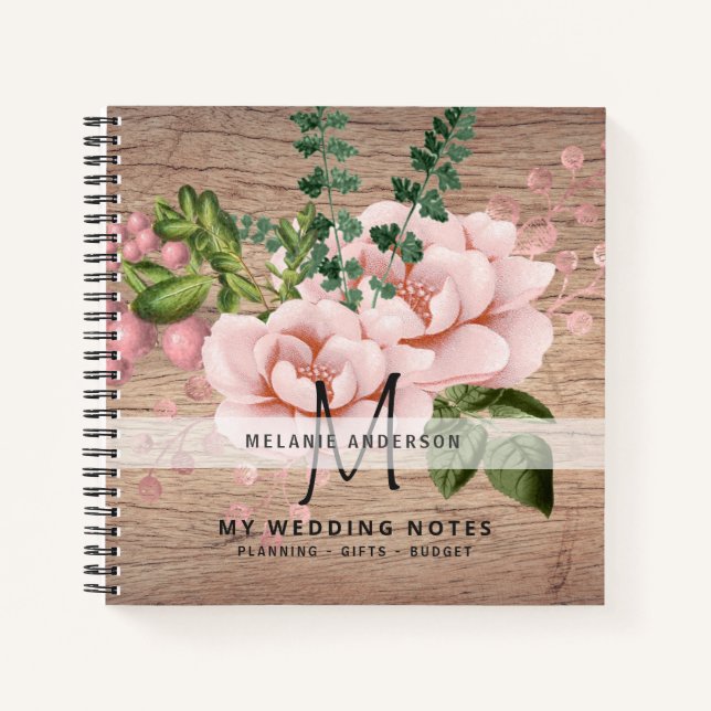 Carnet Boho Pink Gold Roses Fleurs Mariage Planification (Devant)