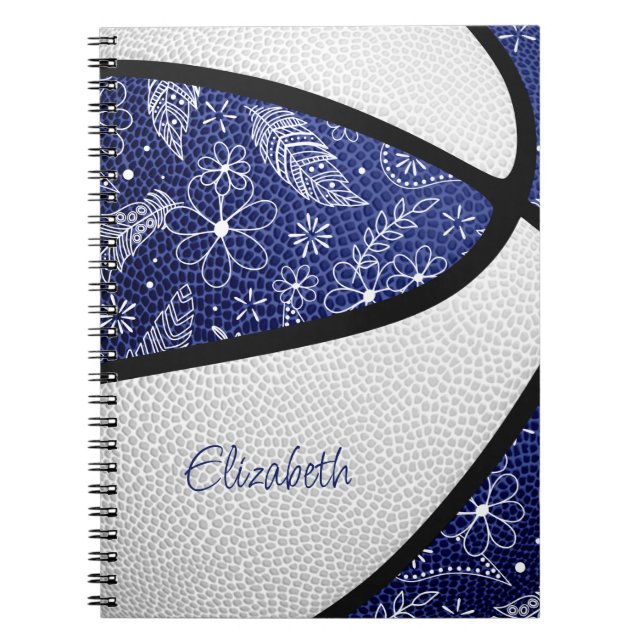 Carnet Boho plumes paislies bleu blanc basketball (Devant)