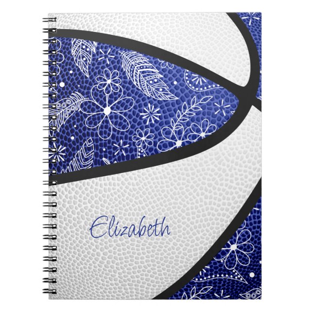 Carnet Boho plumes paislies bleu blanc basketball (Devant)