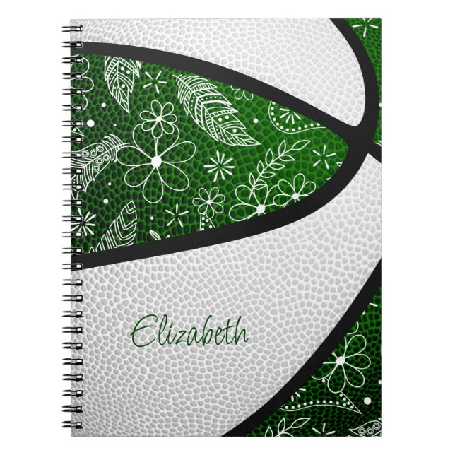 Carnet Boho plumes paislies vert blanc basketball (Devant)