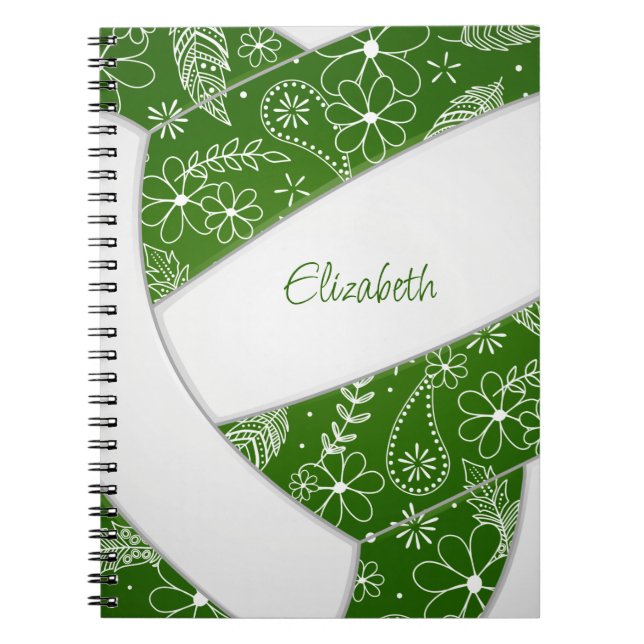 Carnet Boho plumes paislies vert blanc volleyball (Devant)