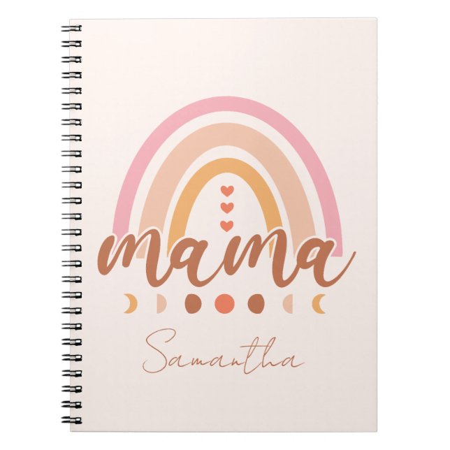 Carnet Boho Rainbow Mama avec phases de lune (Devant)