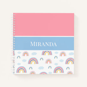 Carnet Boho Rainbows Rose Bleu Votre nom Typographie