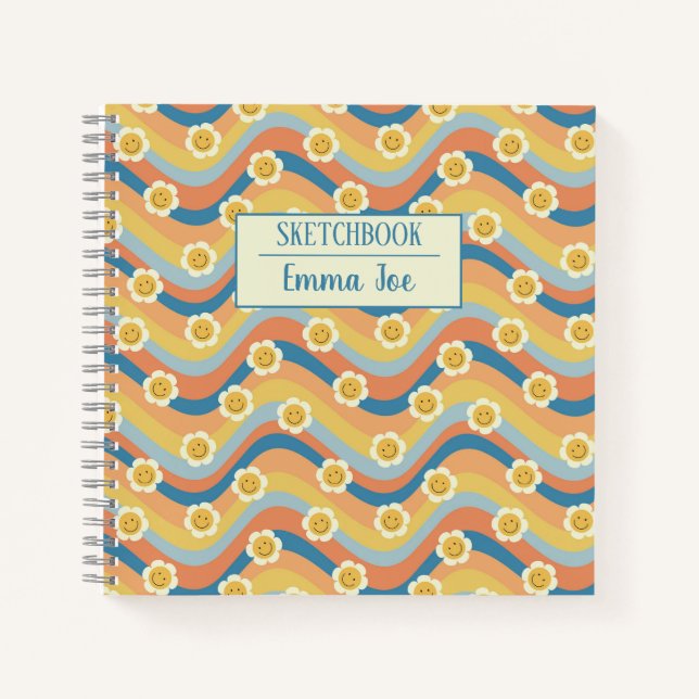 Carnet Boho Retro Daisy Flowers Sketchbook personnalisé (Devant)