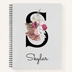 Carnet Boho rose monogramme Floral initial S