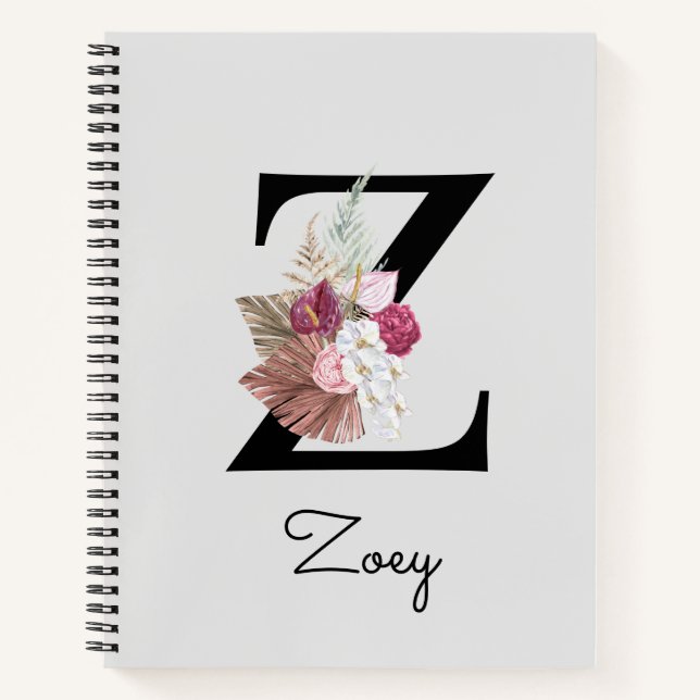 Carnet Boho rose monogramme Floral Z initial (Devant)