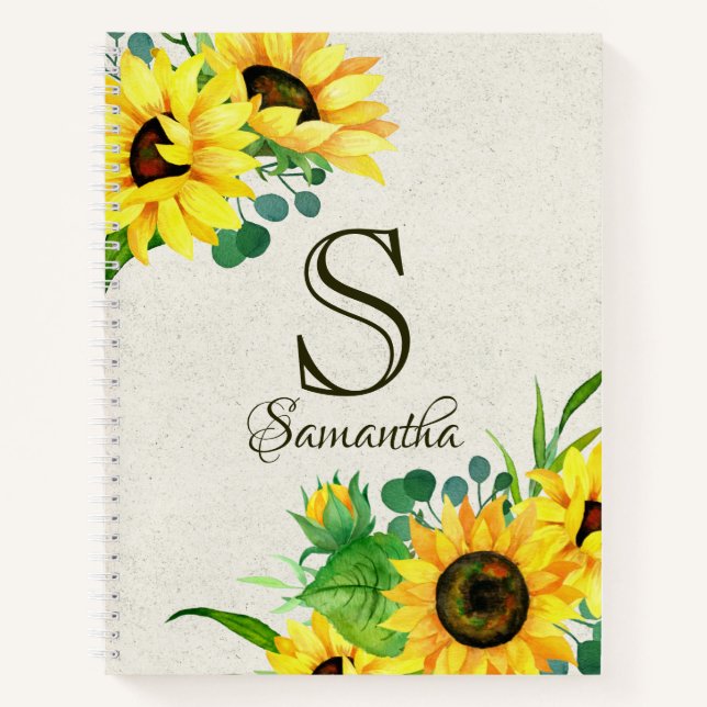 Carnet Boho Russe tournesol Monogramme initial (Devant)