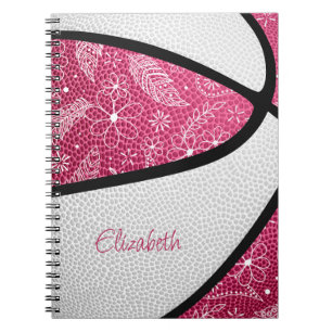 Carnet Boho sports doodle plumes rose blanc basketball