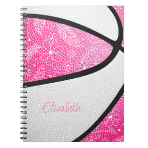 Carnet Boho sports doodle plumes rose blanc basketball