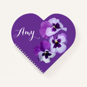 Carnet Boho tendance Amy nom purple pansé coeur floral