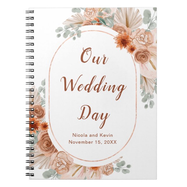 Carnet Boho Terracotta Pampas Wedding planner (Devant)