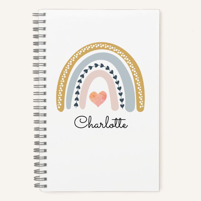 Carnet Boho Watercolor Rainbow Kid's Personnalisé (Recto)