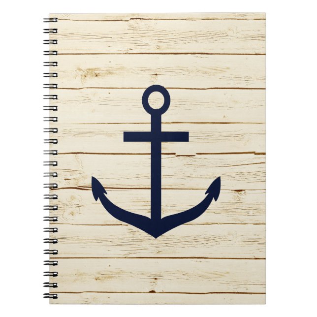 Carnet Bois blanc rustique avec Ancre (Devant)