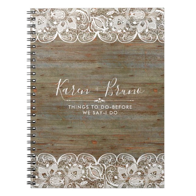 Carnet Bois Faux Rustique & Dentelle Blanche (Devant)