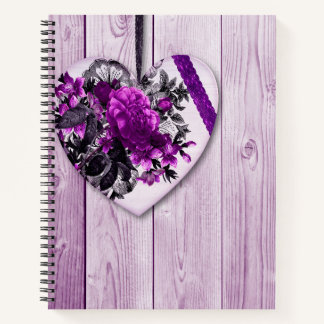 CARNET BOIS PURPLE REGARDE & FLEURS PURPLE DANS LES COEUR