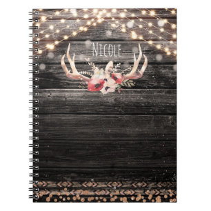 Carnet Bois rustique et lumières Floral Antlers Boho Chic