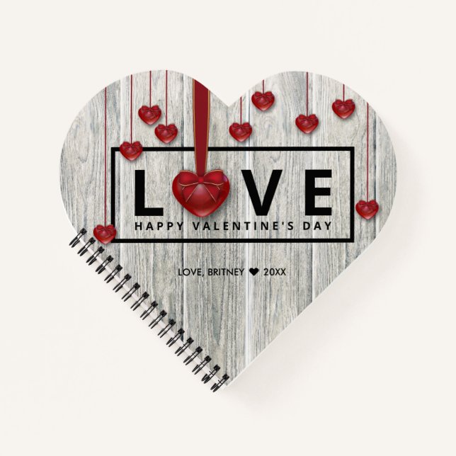 Carnet Bois rustique Moderne Saint Valentin AMOUR Coeurs  (Devant)
