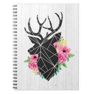 Carnet Bois rustique Rose moderne géométrique cerf et cha